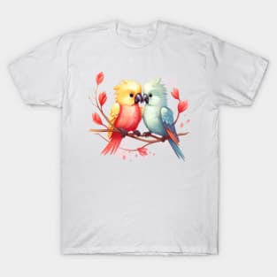 Valentine Kissing Cockatiel Bird Couple T-Shirt